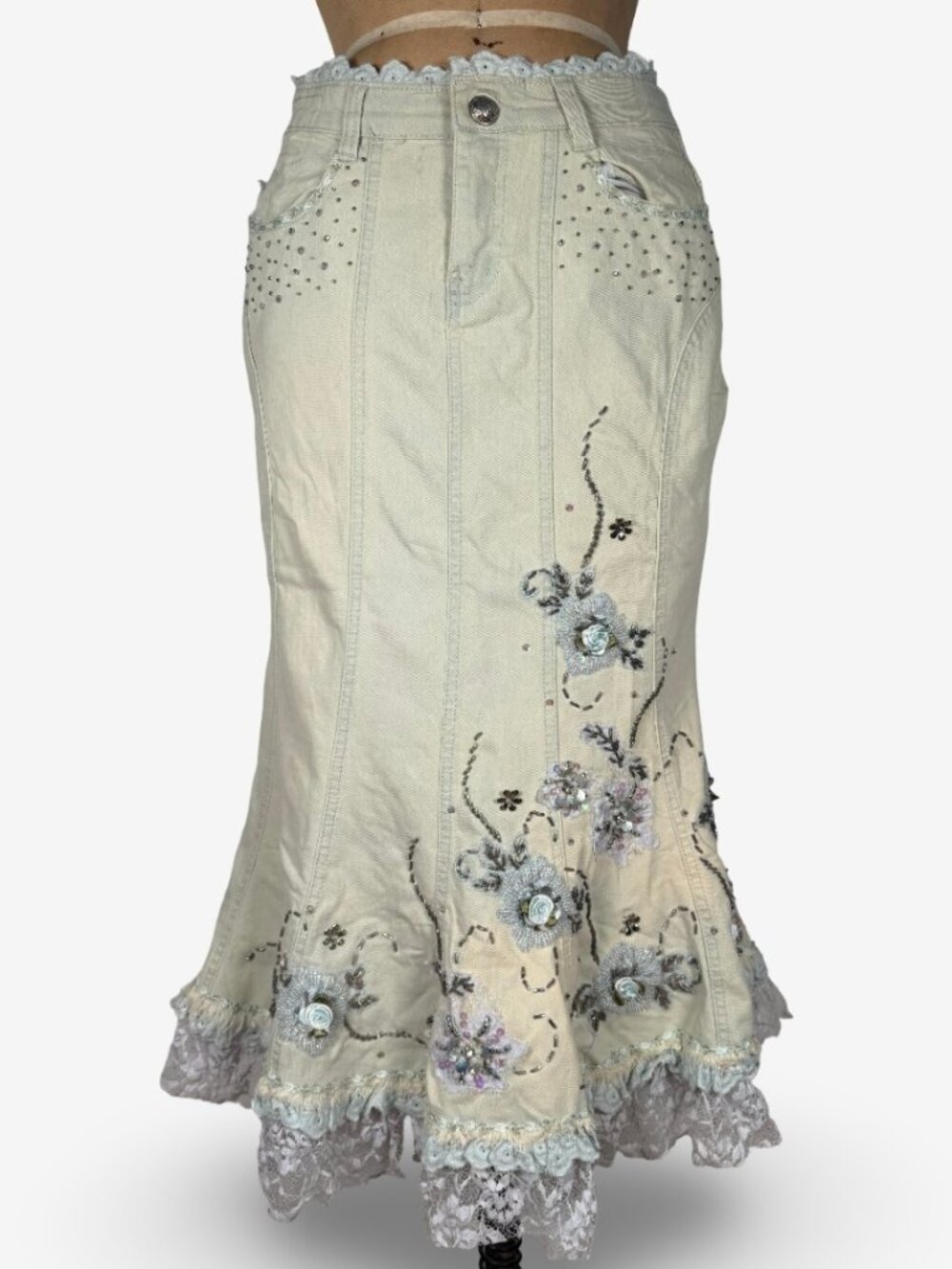 Vintage Y2K Flowers Accent Denim Women's Maxi Skirt